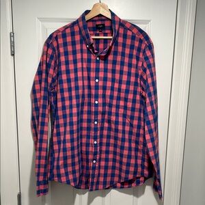 J. Crew Men's Checkered Shirt - Blue and Coral
